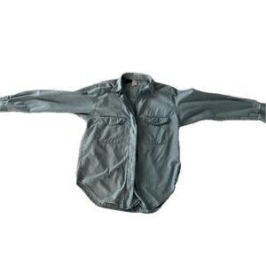 Vintage 90s Womens Blue Denim Button Down Shirt Light Wash Cotton XS Oversized